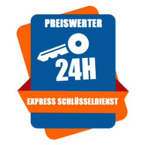 Zeigt eine Karte mit der Aufschrift "Preiswerter 24h Express Schlüsseldienst"